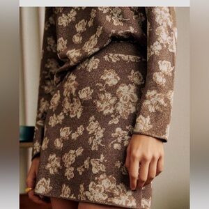 Sezane Anita Skirt Jacquard Flowers On Brown Background - Size 42 NWT